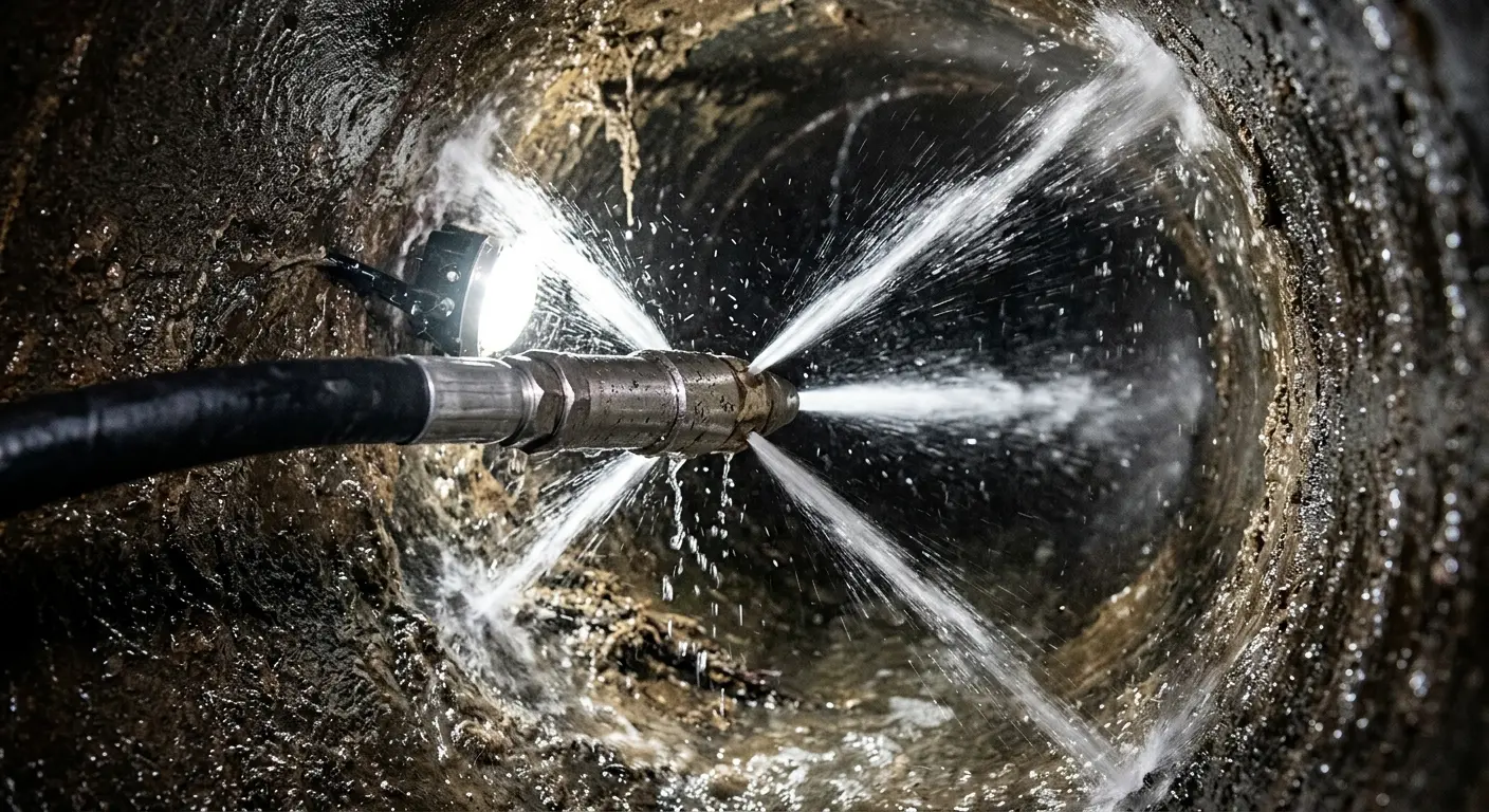 High-pressure hydro jetting nozzle cleaning sewer pipe for Storm Drain Cleaning in McAlester